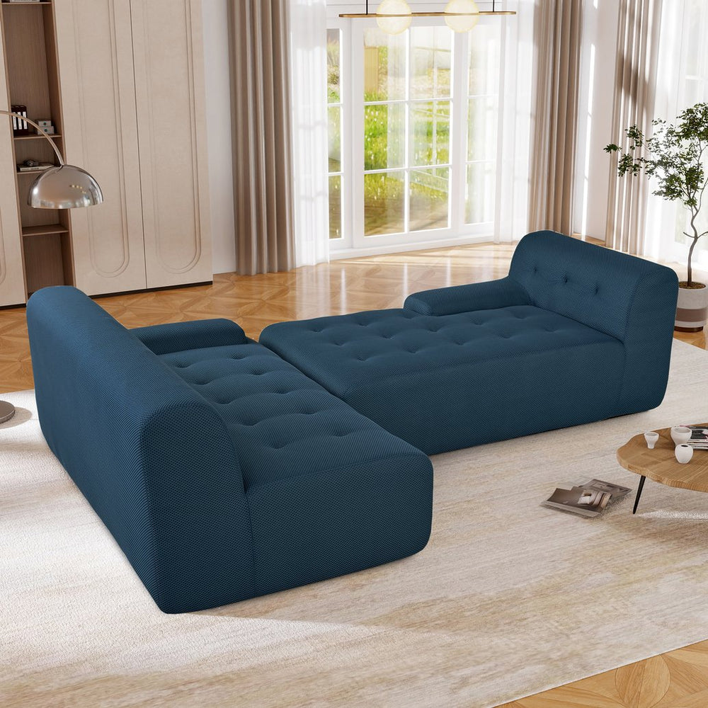 English Elm U_Style Modern Large L-Shaped Modular Sofa with Foam+Pocket Spring Seats, Minimalist 3-Seater Comfort Dark Blue WY000419AAV