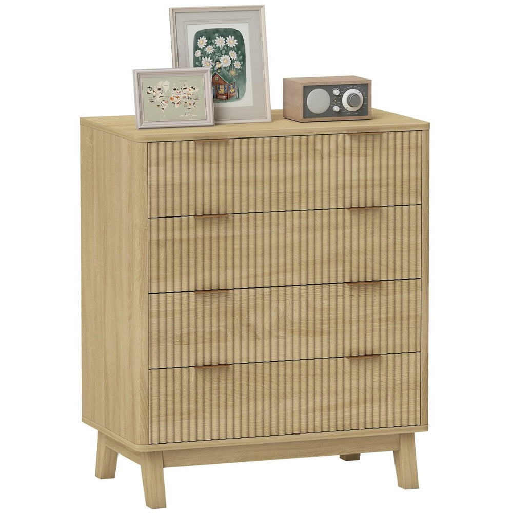 English Elm Homcom Fluted 4 Drawer Chest with Gold Pulls Rubberwood Legs Bedroom Storage W2225P485630