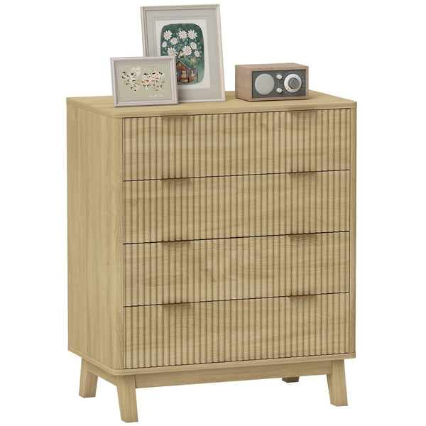 English Elm Homcom Fluted 4 Drawer Chest with Gold Pulls Rubberwood Legs Bedroom Storage W2225P485630