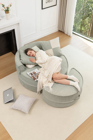 English Elm Oversized Round Accent Barrel Chair with Ottoman, Cloud-Like Chenille Comfort, No-Sag Support, Extra-Spacious Seating Green W1170P283148