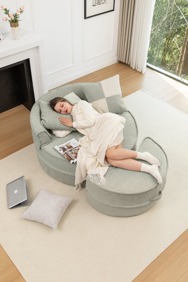 English Elm Oversized Round Accent Barrel Chair with Ottoman, Cloud-Like Chenille Comfort, No-Sag Support, Extra-Spacious Seating Green W1170P283148