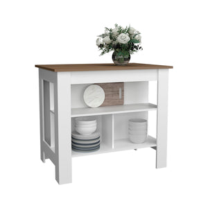 English Elm Island 35.4" H Kitchen Island With 3 Shelves, White & Mahogany Finish For Stylish Storage & Prep B097P250890