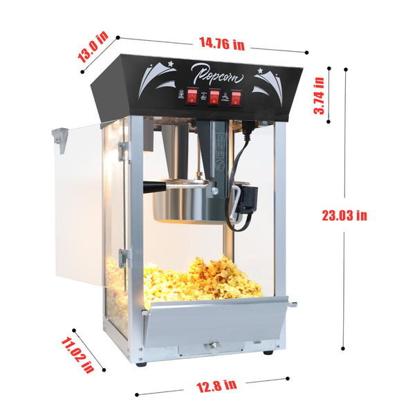 English Elm Commercial Popcorn Popper 12oz Stainless Kettle Tempered Glass Warming Deck Party Theater Black W2841P218163