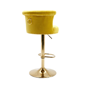 English Elm UNITED Velvet 360° Rotating Bar Chair with Diamond Stitching, Gold Frame, Plush Foam Seat, Adjustable Height Yellow W1568P361719