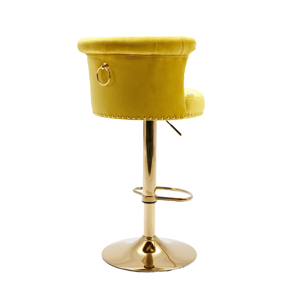 English Elm UNITED Velvet 360° Rotating Bar Chair with Diamond Stitching, Gold Frame, Plush Foam Seat, Adjustable Height Yellow W1568P361719