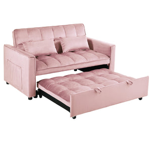 English Elm Convertible Velvet Sofa Bed with Hidden Pull Strap, 3-in-1 Reclining Sleeper Loveseat, Pink — Breathable High-Density Foam Comfort for Living Room, Office, Home W2941P290201