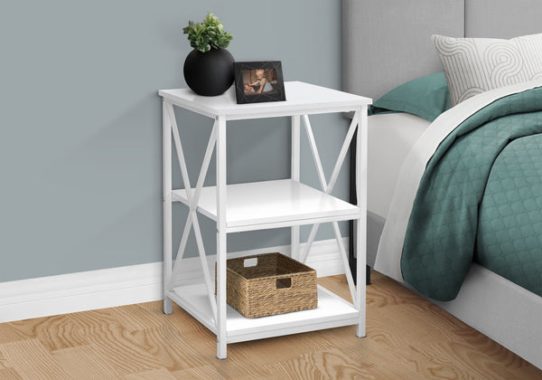 English Elm Accent 3-Tier Side Table with X-Frame Metal Base, Space-Saving End Table with Shelves for Living Room White 27 L x 20 W x 5 H B2710P219354