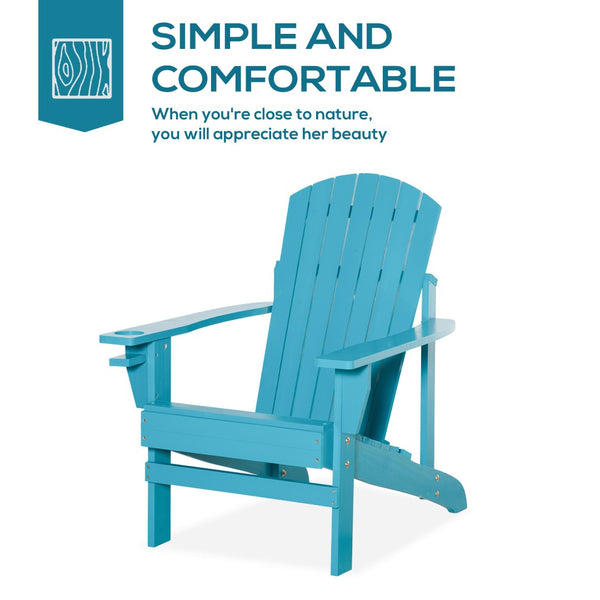 English Elm Outsunny Sky Blue Wooden Adirondack Chair Set - Weather-Resistant Lounge With Cup Holder & Umbrella Hole W2225P174108-GIGA