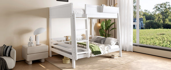 English Elm Full Pine Bunk Bed with Integrated Bookshelves Guardrails and Detachable Frame White W5316S00011
