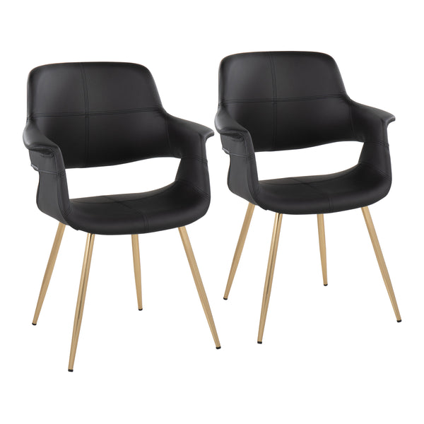 English Elm Vintage Glam Art Deco Chair with Gold Metal Legs and Plush Upholstery — Retro Chic Pair, Indoor Use Black B202P223668