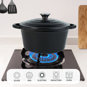 English Elm 4.5 Quart Dutch Oven Pot with Lid, Enameled Cast Iron, Nonstick Ceramic Surface for Even Cooking and Moisture-Retaining Baking up to 500°F Black T3950P396340