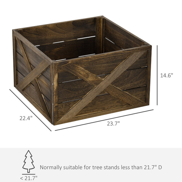 English Elm Homcom Rustic Wooden Christmas Tree Collar Box, 24" Farmhouse Decor For Holiday Charm & Safety W2225P229440