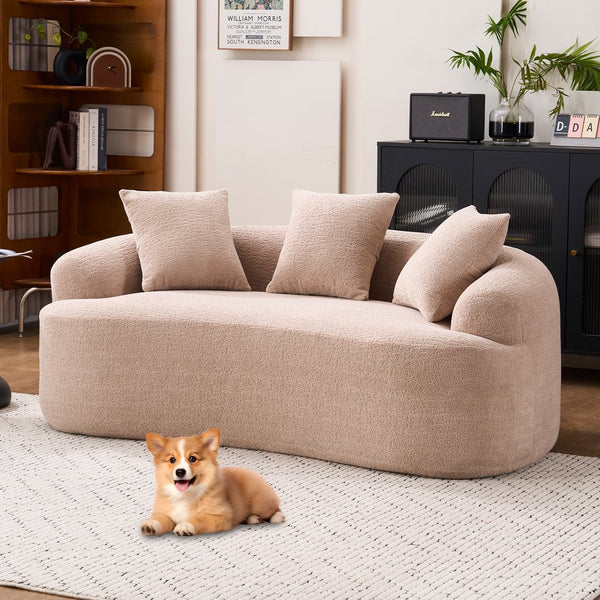 English Elm LY-025S Curved Loveseat Sofa Compact 65" chenille upholstery, 30D foam with spring core, 300lb capacity, 3 pillows, apartment-friendly Apricot Cream W2231P292607