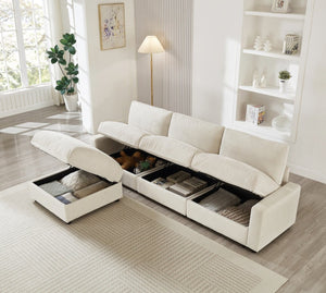 English Elm 103.54" L-shaped Modular Sectional with Ottoman Storage Polyester Cloud Sofa Beige W1669S00051