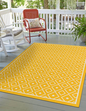 Unique Loom Outdoor Trellis Kafes Machine Made Geometric Rug Yellow, Ivory 5' 3" x 8' 0"