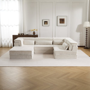 English Elm Compression Mahjong Sofa Bed - Versatile Modular Design, Cozy Circle Fleece, No Assembly, 4 Seater W3723S00035