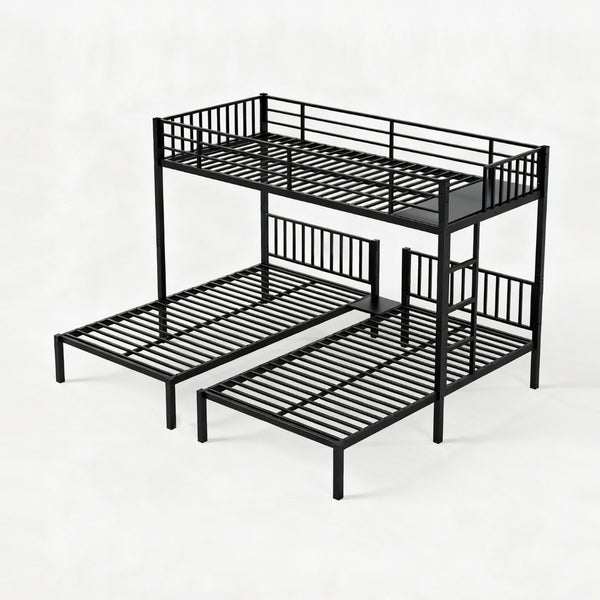 English Elm Triple Bunk Bed Steel Frame Sleeps Three Kids with Noise Reduced Powder Coated Design W3752S00003