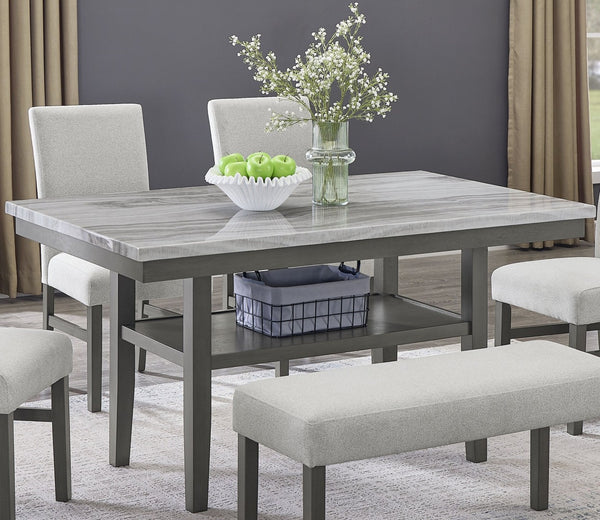 English Elm Luna Faux Marble Rectangular Dining Table with Storage Shelf Seats Six Gray Wood B2749P413405