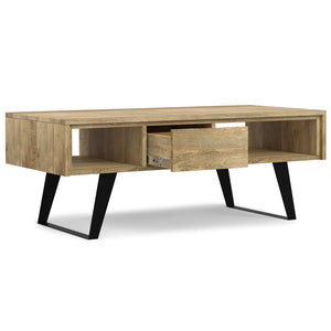 English Elm Lowry Natural Mango Wood Coffee Table with Drawers & Open Storage, Industrial Metal Legs, 48" Wide B136P203463