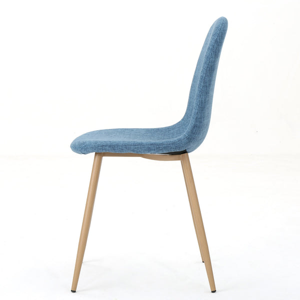 English Elm Christopher Knight Home® - DINING Contoured Fabric Dining Chair with Iron Legs Wood-Finish, Upholstered Comfort and Durable Design Blue 60787.00MBLU