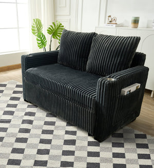 English Elm Sleeper Modern Corduroy Convertible Sofa Bed with USB Ports, Cup Holders, Storage Pockets, Recline Gray W1825P333315