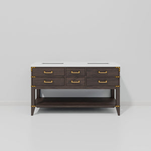 English Elm Brown Oak Double Bath Vanity - 60" W X 22" D, White Quartz Top, Ample Storage, Easy Installation B2731P260253