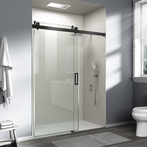 English Elm 56" Frameless Sliding Shower Door Tempered Glass Soft Close Matte Hardware Alcove Fit Matte Black W1920P385324