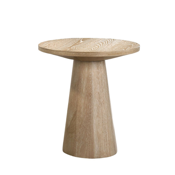 English Elm Unique Cone Base Pedestal End Table Contemporary Round Accent Table Rubberwood & Veneer Durability Oak 23 L x 23 W x 4 H B2741S00442