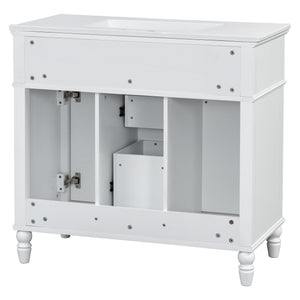 English Elm 36 Inch Bathroom Vanity with Ceramic Sink, Durable MDF & Solid Wood Frame, Soft-Close Doors, Luxe Handles, Ample Organized Storage, Modern Freestanding Design White N725P314034K