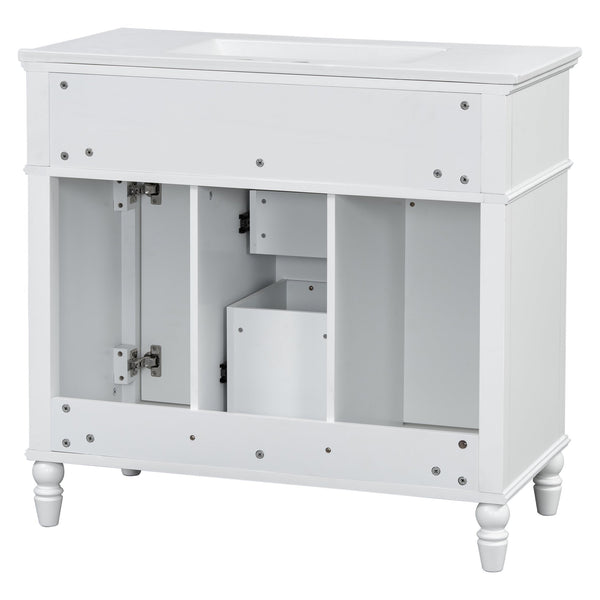 English Elm 36 Inch Bathroom Vanity with Ceramic Sink, Durable MDF & Solid Wood Frame, Soft-Close Doors, Luxe Handles, Ample Organized Storage, Modern Freestanding Design White N725P314034K