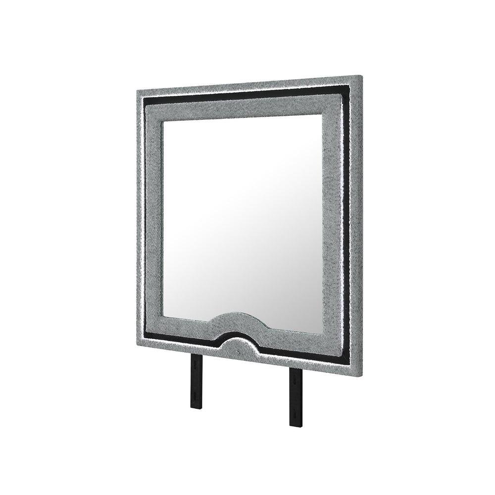 English Elm Isaiah Upholstered Gray LED Mirror — Large Aluminum Frame, Dresser-Mount Modern Vanity Accent B201P391178