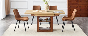 English Elm Scalable Extendable Dining Set with Wood Grain Table and Four Fabric Chairs W1151S04687