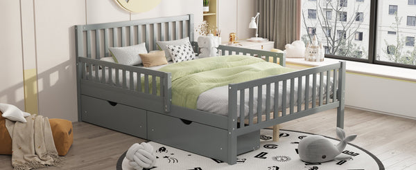 English Elm Full Wood Platform Bed with Headboard, Guardrails & Underbed Storage Drawers – Sturdy Pine Frame, 450LB Capacity Gray 78.25 L x 18.5 W x 6 H N733P172700E