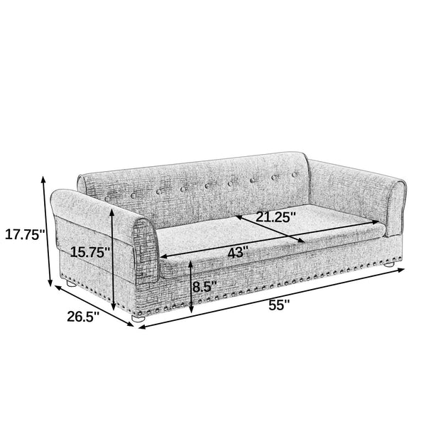 English Elm Oversized Linen Pet Sofa with Backrest Armrests Rubberwood Frame for Large Dogs W487P430326
