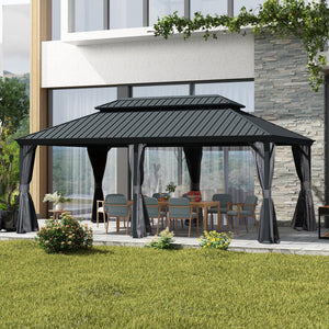 English Elm 12' X 18' Hardtop Gazebo - Durable Outdoor Canopy With Drainage, Curtains, Insect Netting & More! W1859S00147