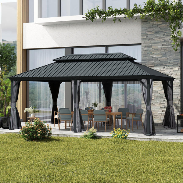 English Elm 12' X 18' Hardtop Gazebo - Durable Outdoor Canopy With Drainage, Curtains, Insect Netting & More! W1859S00147