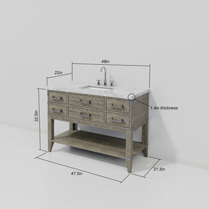 English Elm Grey Oak Single Bathroom Vanity With Carrara Marble Top, Chrome Faucet & Ample Storage Solution B2731P260229