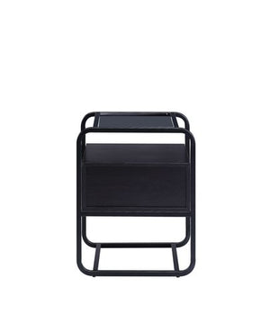 English Elm Colson Tempered Glass Accent Table with Rattan Insert and Metal Frame, Drawer Storage, Modern Design Black 28 L x 23 W x 13 H B2726P287579