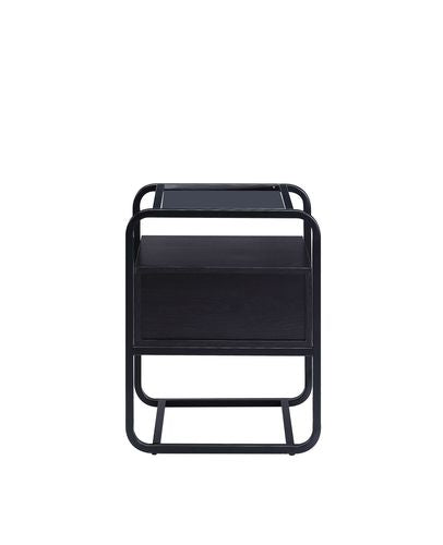 English Elm Colson Tempered Glass Accent Table with Rattan Insert and Metal Frame, Drawer Storage, Modern Design Black 28 L x 23 W x 13 H B2726P287579