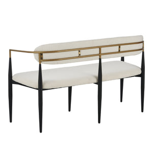 English Elm Metal Boucle Settee Loveseat with Sculptural Toothpick Legs for Modern Living Spaces Beige,Gold+Black N771P247148B