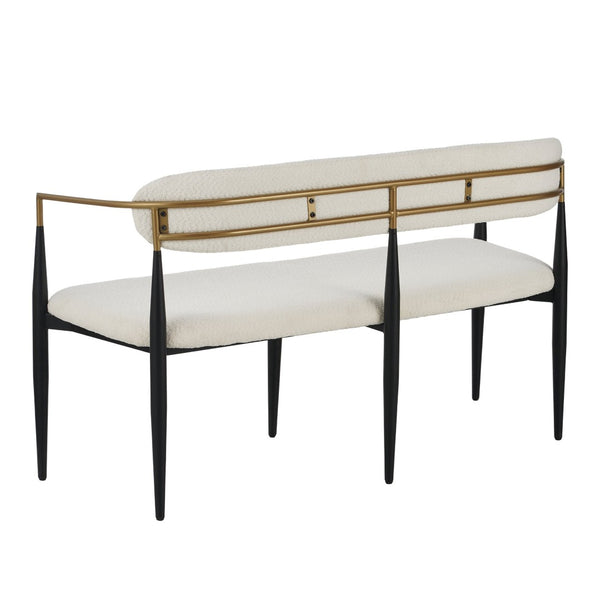 English Elm Metal Boucle Settee Loveseat with Sculptural Toothpick Legs for Modern Living Spaces Beige,Gold+Black N771P247148B