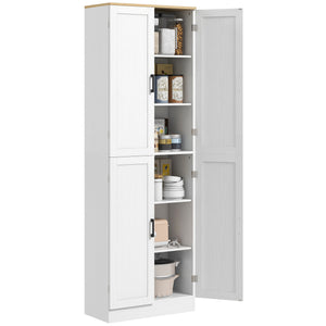 English Elm HOMCOM 67" Freestanding Kitchen Pantry Cabinet with 4 Doors, 6-Tier Adjustable Shelves, Rustic Charm White W2225P249923