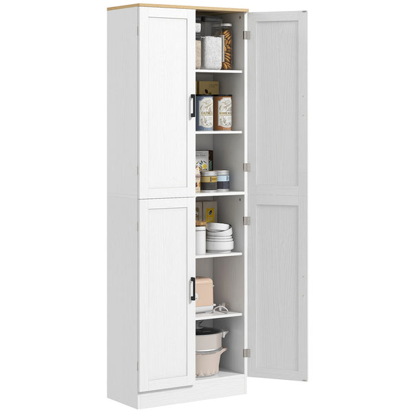 English Elm HOMCOM 67" Freestanding Kitchen Pantry Cabinet with 4 Doors, 6-Tier Adjustable Shelves, Rustic Charm White W2225P249923
