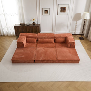 English Elm Compression Modular Sofa Bed - Oversized Convertible Sectional With Plush Fleece & 3 Pillows, Orange W3723S00018