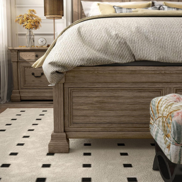 English Elm Transitional Eastern King Bed Shutter Panel Headboard Weathered Gray Elm Wood Frame B2741S00929