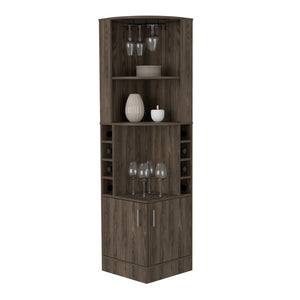 English Elm Corner Corner Bar Cabinet Dark Walnut with 8 Bottle Cubbies, 12-Glass Rack & 2 Shelves, Space-Saving Stylish Storage B097P253698