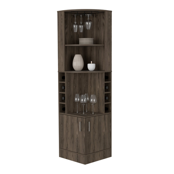 English Elm Corner Corner Bar Cabinet Dark Walnut with 8 Bottle Cubbies, 12-Glass Rack & 2 Shelves, Space-Saving Stylish Storage B097P253698
