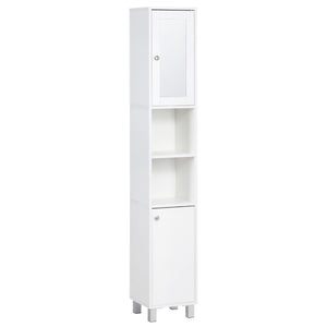 English Elm Freestanding Tall White Storage Tower with Mirror Door and Open Shelves for Bathroom T3971P470204