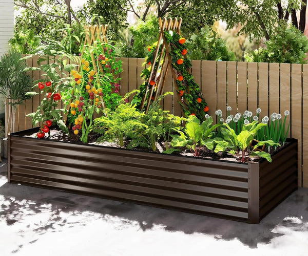 English Elm 8×4×1.5 Ft Galvanized Steel Raised Garden Bed Rust Proof Outdoor Metal Planter Brown W1859P429701