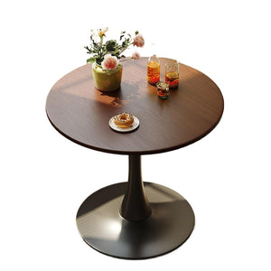 English Elm Walnut Modern Round Dining Table with MDF Top and Steel Tulip Base — Sturdy, Easy-Clean Design W2641P300056